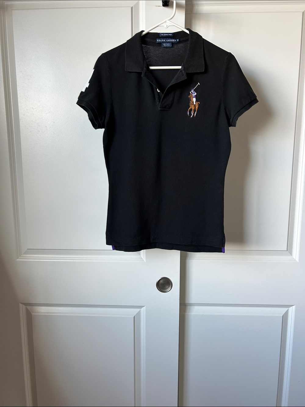 Vintage Ralph Lauren Black Polo with Purple & Brown Embroidered Big Pony